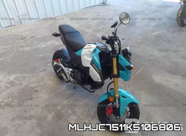 MLHJC7511K5106806 2019 Honda GROM, 125