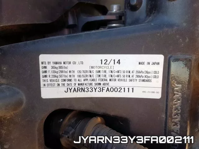 JYARN33Y3FA002111 2015 Yamaha FZ09, C
