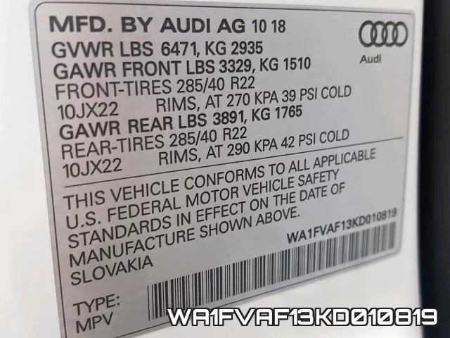 WA1FVAF13KD010819 2019 Audi Q8, Prestige S-Line