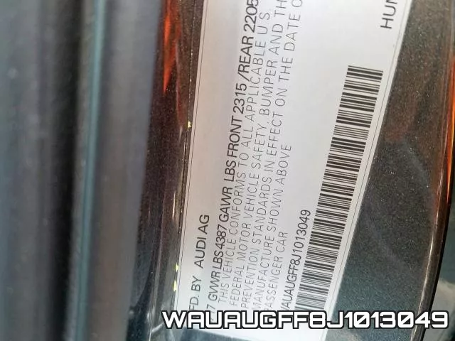 WAUAUGFF8J1013049 2018 Audi A3, Premium