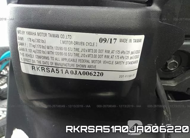 RKRSA51A0JA006220 2018 Yamaha YW50, FX