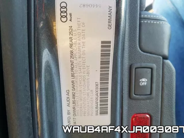 WAUB4AF4XJA003087 2018 Audi S4, Premium Plus
