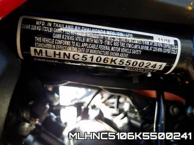 MLHNC5106K5500241 2019 Honda CBR300, R