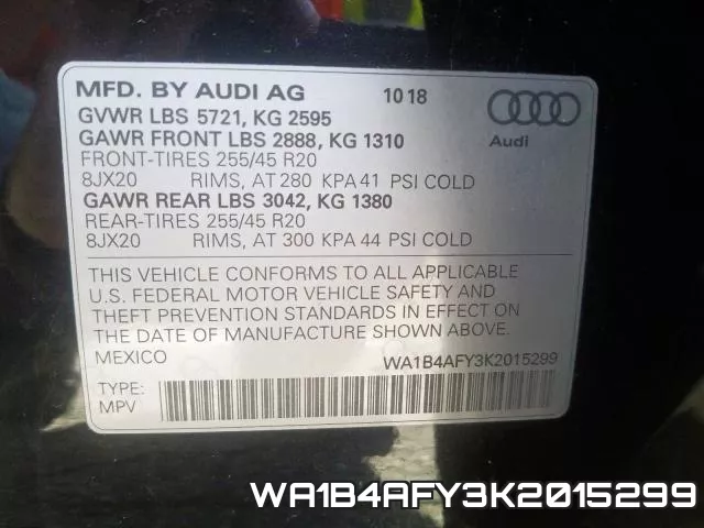 WA1B4AFY3K2015299 2019 Audi SQ5, Premium Plus