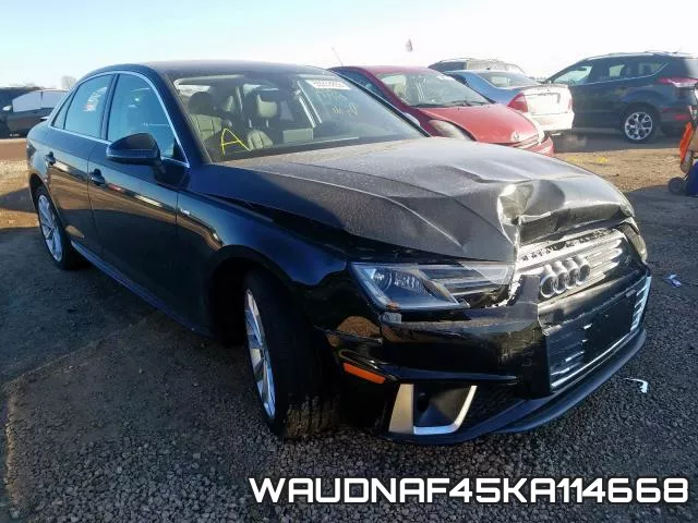 WAUDNAF45KA114668 2019 Audi A4, Premium