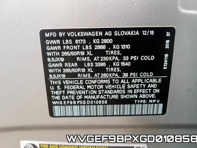 WVGEF9BPXGD010858 2016 Volkswagen Touareg, Sport