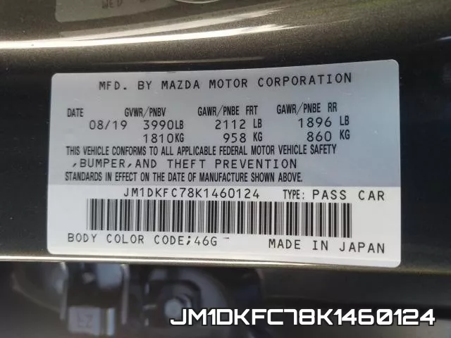JM1DKFC78K1460124 2019 Mazda CX-3, Touring