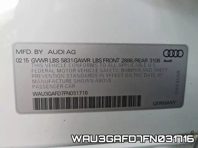 WAU3GAFD7FN031716 2015 Audi A8, L Quattro