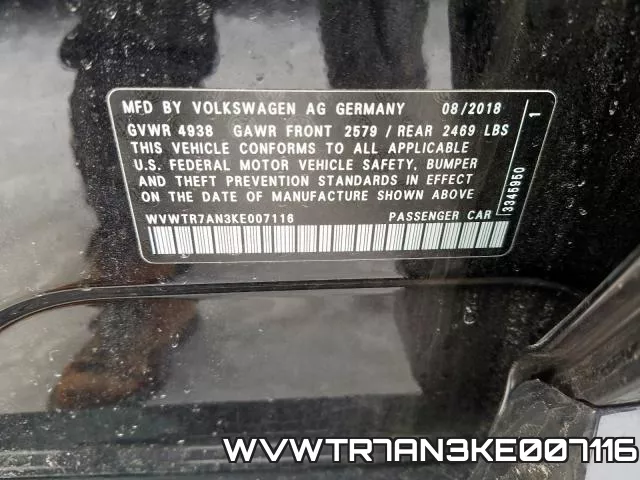 WVWTR7AN3KE007116 2019 Volkswagen Arteon, Sel Premium