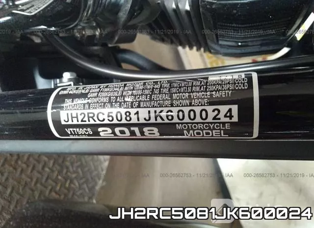 JH2RC5081JK600024 2018 Honda VT750, CS