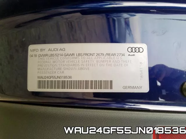 WAU24GF55JN018536 2018 Audi S5, Prestige