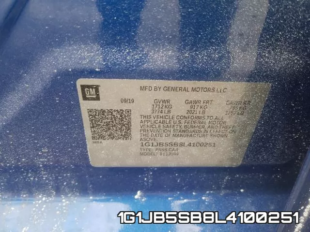 1G1JB5SB8L4100251 2020 Chevrolet Sonic, LS