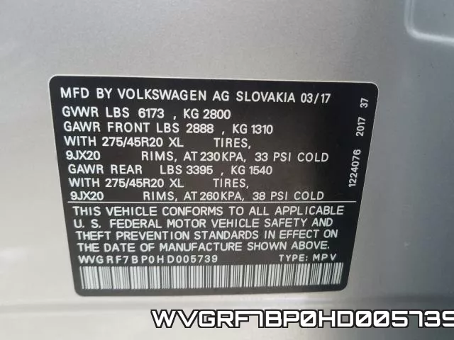 WVGRF7BP0HD005739 2017 Volkswagen Touareg, Wolfsburg