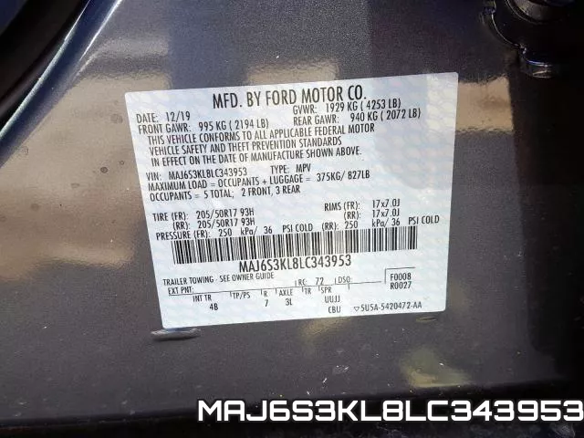MAJ6S3KL8LC343953 2020 Ford Ecosport, Titanium
