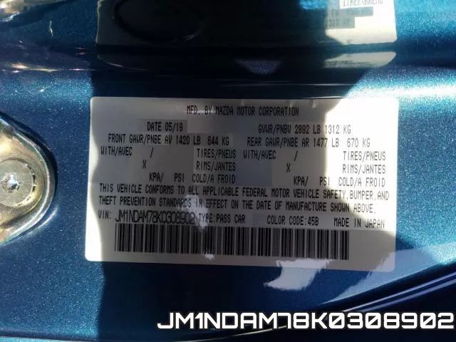 JM1NDAM78K0308902 2019 Mazda MX-5, Grand Touring
