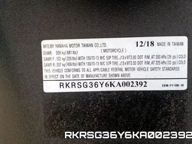 RKRSG36Y6KA002392 2019 Yamaha XC155