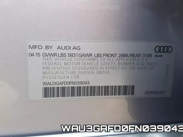 WAU3GAFD0FN039043 2015 Audi A8, L Quattro