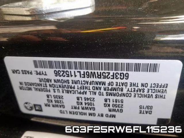 6G3F25RW6FL115236 2015 Chevrolet SS
