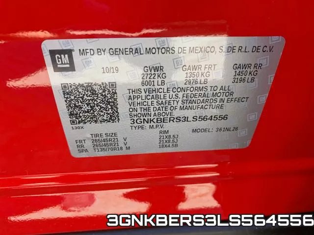 3GNKBERS3LS564556 2020 Chevrolet Blazer, RS