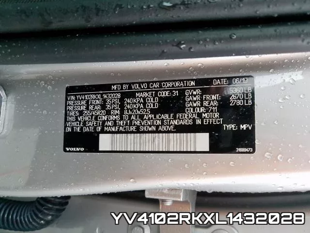 YV4102RKXL1432028 2020 Volvo XC60, T5 Momentum