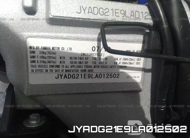 JYADG21E9LA012502 2020 Yamaha WR250, R