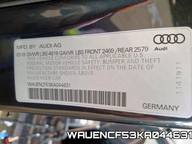 WAUENCF53KA044631 2019 Audi A5, Premium Plus S-Line