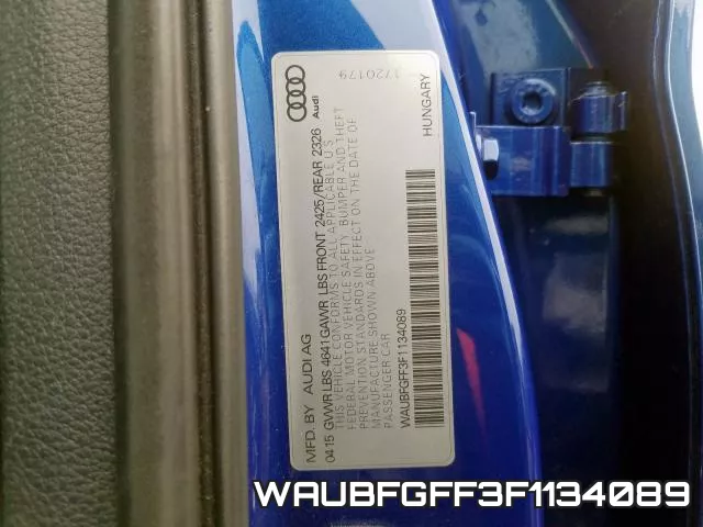 WAUBFGFF3F1134089 2015 Audi S3, Premium Plus