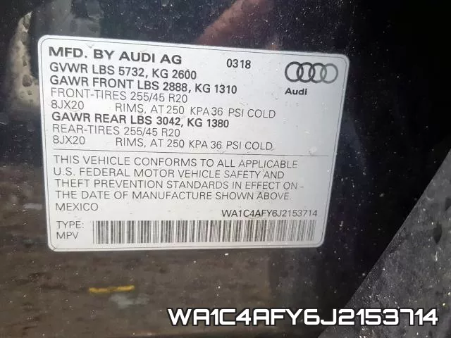 WA1C4AFY6J2153714 2018 Audi SQ5, Prestige