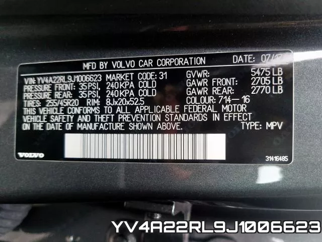 YV4A22RL9J1006623 2018 Volvo XC60, T6 Inscription