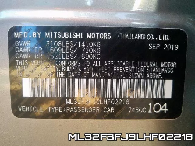 ML32F3FJ9LHF02218 2020 Mitsubishi Mirage, G4 Es