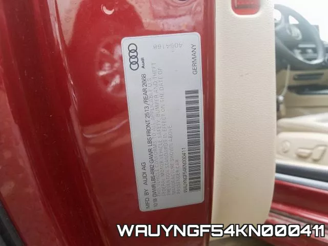 WAUYNGF54KN000411 2019 Audi A5, Premium Plus