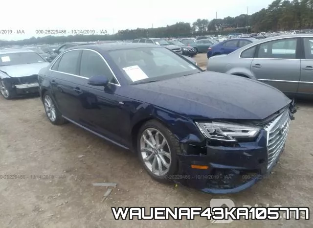 WAUENAF43KA105777 2019 Audi A4, Premium Plus