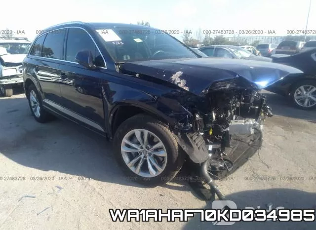 WA1AHAF70KD034985 2019 Audi Q7, Premium/Se Premium