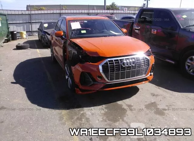 WA1EECF39L1034893 2020 Audi Q3, S Line Premium Plus