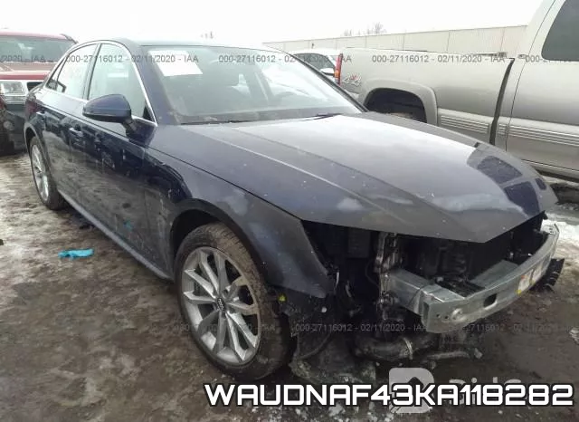 WAUDNAF43KA118282 2019 Audi A4, Premium