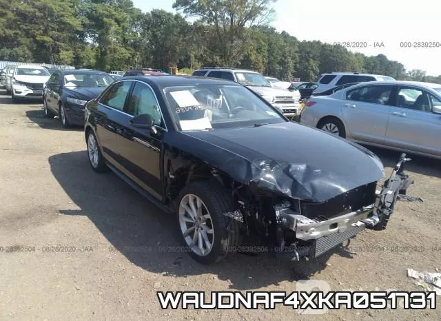WAUDNAF4XKA051731 2019 Audi A4, Premium
