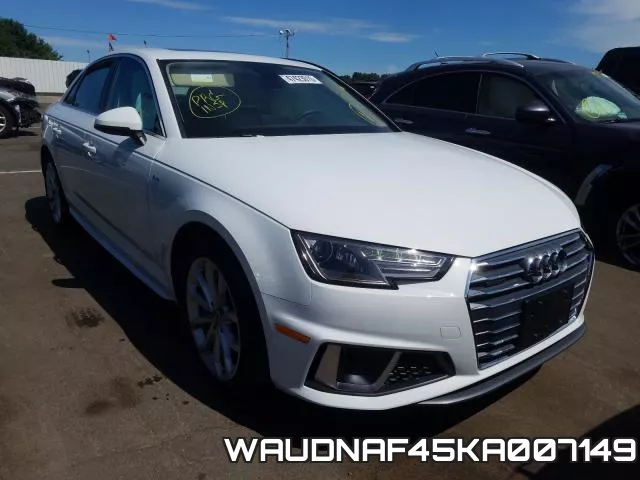 WAUDNAF45KA007149 2019 Audi A4, Premium