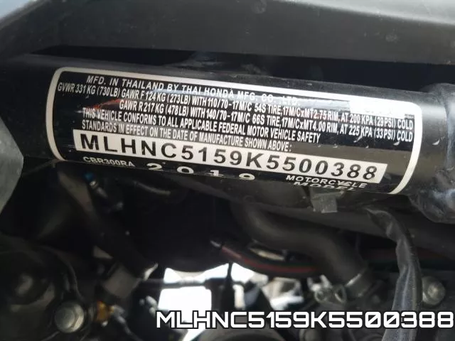 MLHNC5159K5500388 2019 Honda CBR300, RA