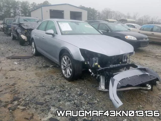WAUGMAF43KN013136 2019 Audi A4, Premium