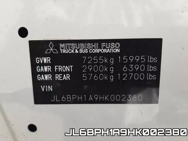 JL6BPH1A9HK002380 2017 Mitsubishi FE, Fec72W