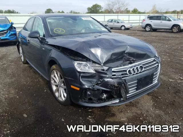 WAUDNAF48KA118312 2019 Audi A4, Premium