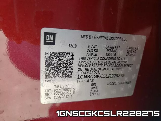 1GNSCGKC5LR228275 2020 Chevrolet Suburban, C1500  Ls