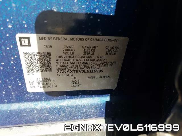 2GNAXTEV0L6116999 2020 Chevrolet Equinox, LT