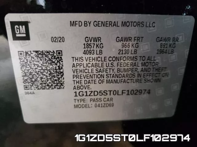 1G1ZD5ST0LF102974 2020 Chevrolet Malibu, LT