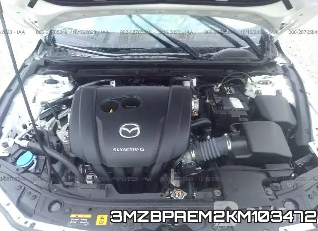 3MZBPAEM2KM103472 2019 Mazda 3, Sedan W/Premium Pkg