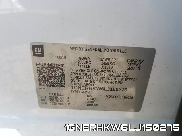 1GNERHKW6LJ150275 2020 Chevrolet Traverse, LT