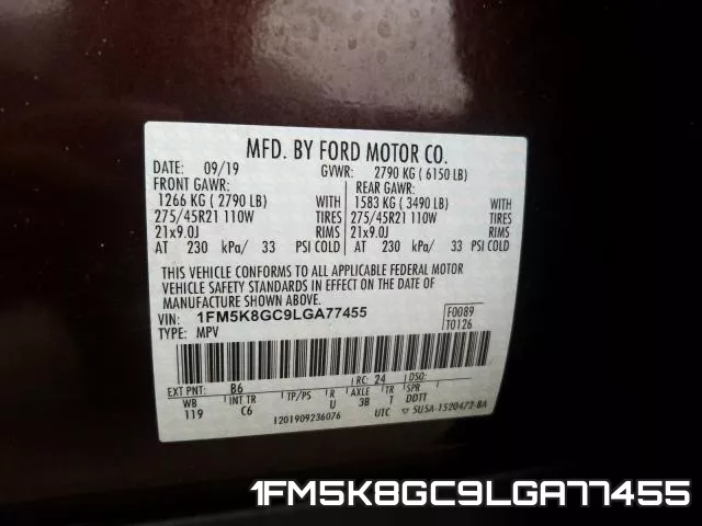 1FM5K8GC9LGA77455 2020 Ford Explorer, ST