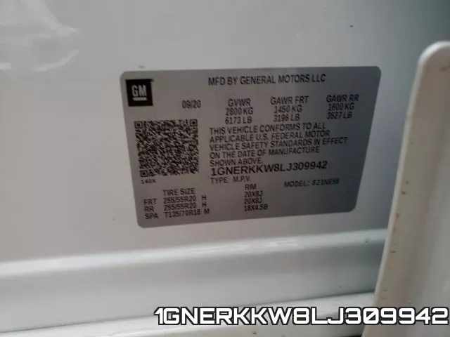 1GNERKKW8LJ309942 2020 Chevrolet Traverse, Premier