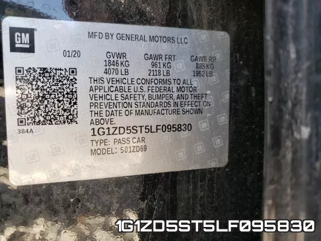 1G1ZD5ST5LF095830 2020 Chevrolet Malibu, LT