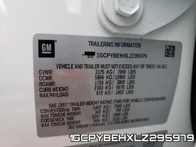 1GCPYBEHXLZ295979 2020 Chevrolet Silverado, K1500 Custom